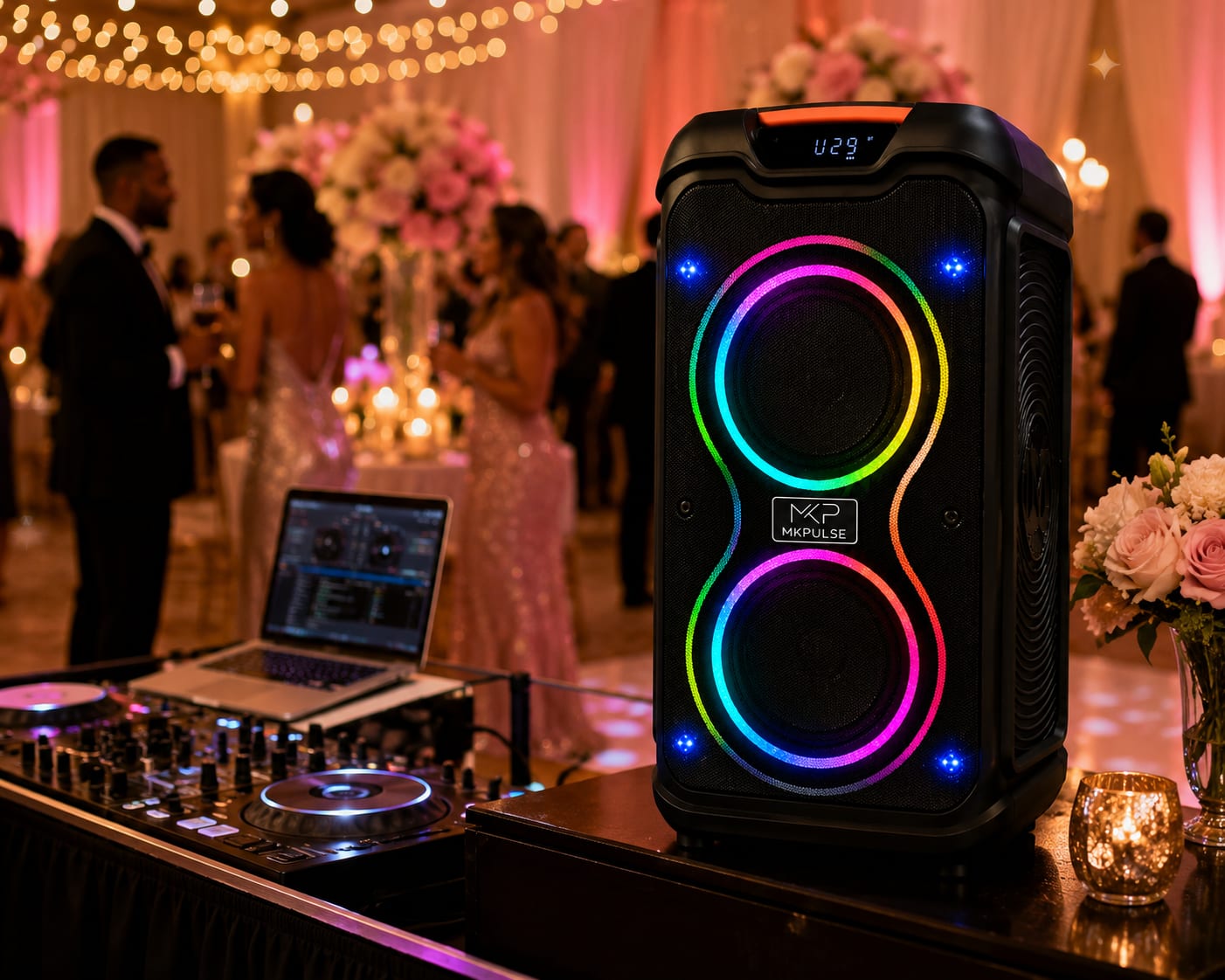Bluetooth speaker providing background music during restaurant dinner service