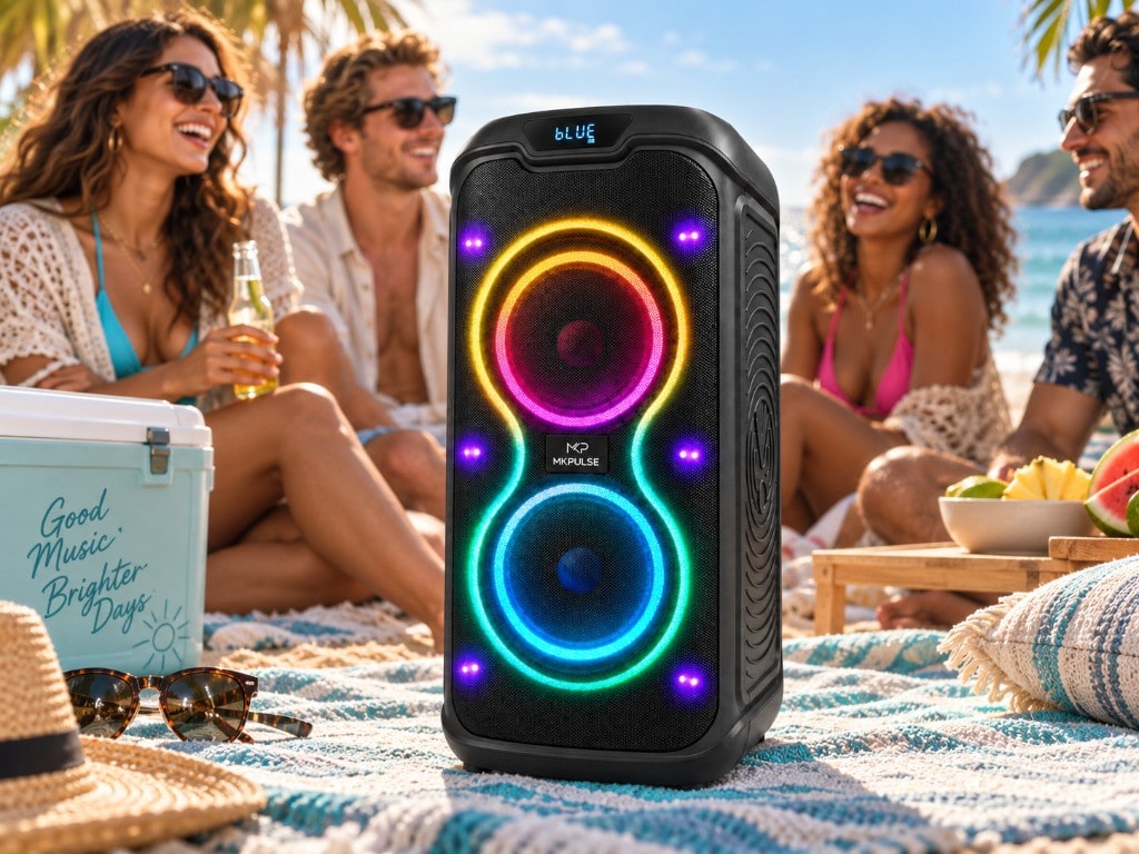 Outdoor Bluetooth party speaker setup for a daytime gathering and tailgate energy