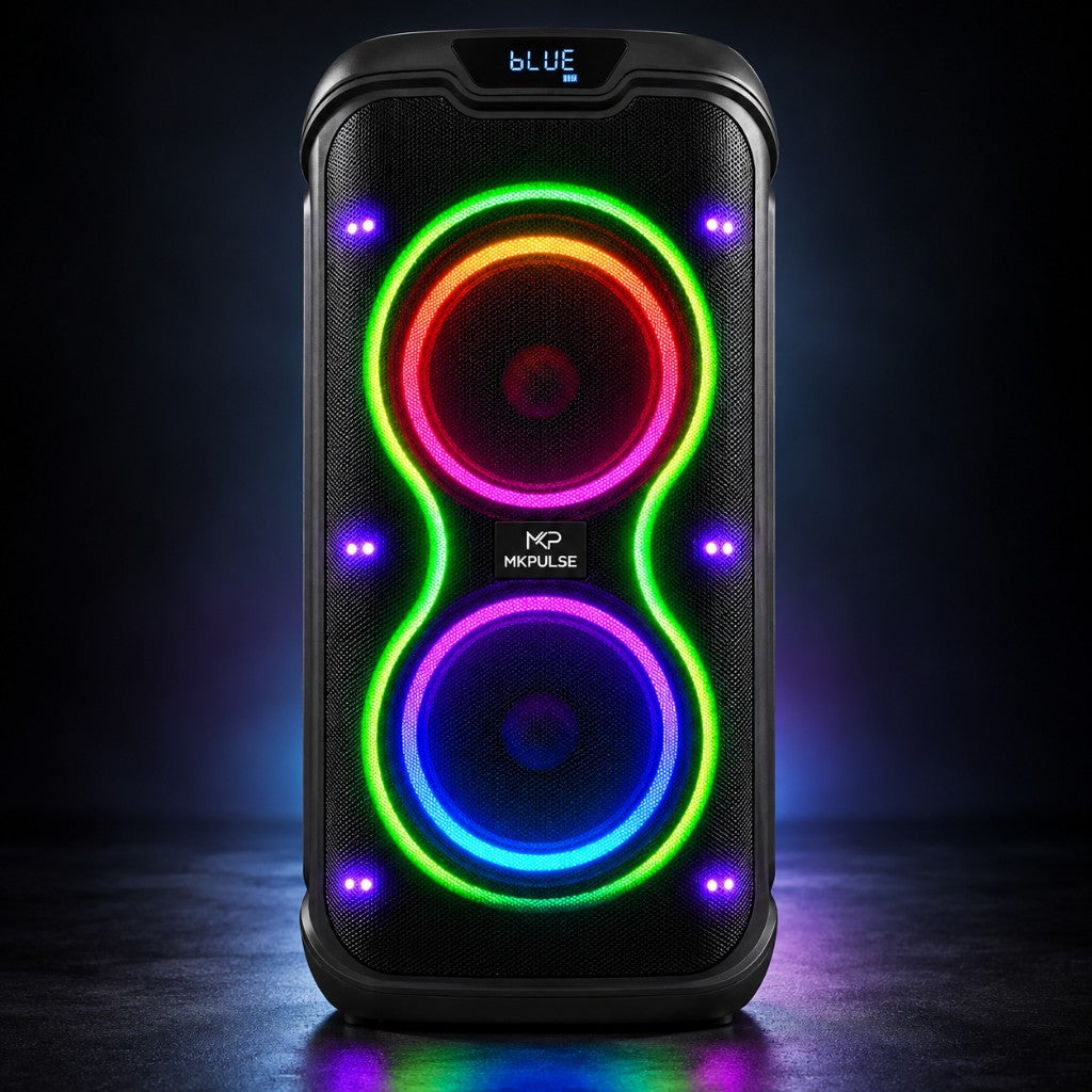 MKPULSE VIBE 6 — front studio shot with RGB infinity lighting