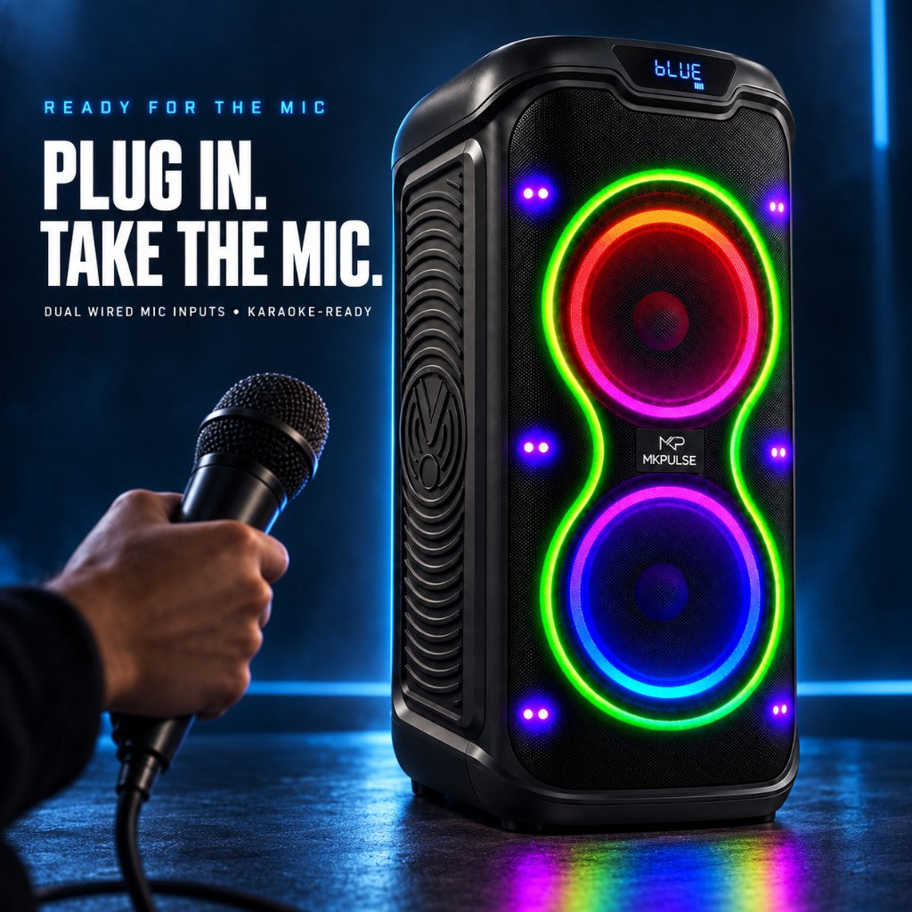 MKPULSE VIBE 6 — wired mic input ready for karaoke and hosting